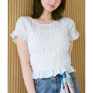 tシャツ シャーリングフリルトップス レディース
