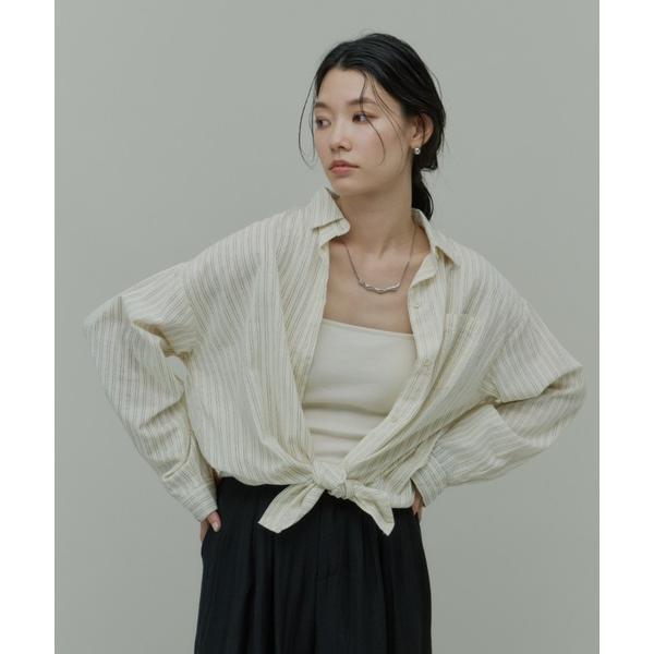 ブラウス シャツ Linen Stripe Loose Shirt / リネンストライプルーズシャツ...