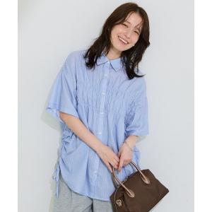 ブラウス シャツ 半袖 シャーリングドロスト5分袖シャツ レディース