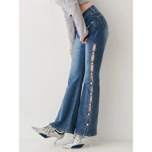 ジーンズ デニム デニムパンツ 「完売カラー再生産！」サイドビジューフレアデニムパンツ レディース