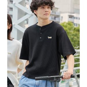 ヘンリーネック tシャツ PENNEYS/ペニーズ 別注 THEFOX ワンポイント刺繍 ワッフル ヘンリーネック ショート丈半袖Tシャツ メンズ レディース
