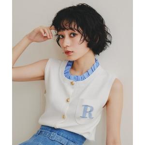 カーディガン Rロゴレイヤードフリルノースリーブカーディガン レディース