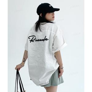 tシャツ 韓国ファッション Ricecakeジャガードラベル半袖Tシャツ レディース メンズ