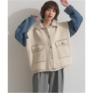 カーディガン 配色ステッチニットジャケットカーディガン レディース