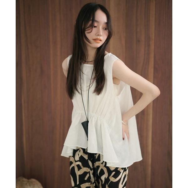 ブラウス シャツ front-gather linen sleeveless top /フロントギャ...