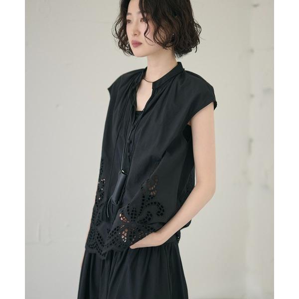 ブラウス シャツ 半袖 eyelet lace v neck blouse /アイレットレースVネッ...
