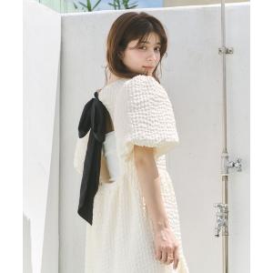 ワンピース 半袖 ビッグリボンフレアワンピース