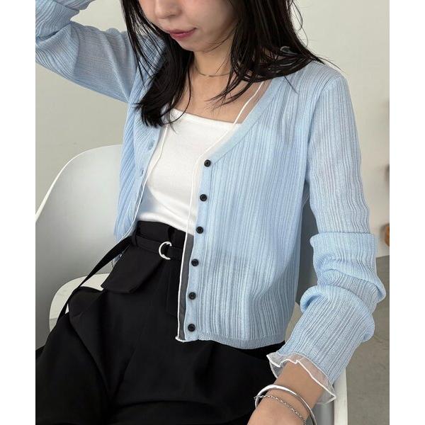 カーディガン 「接触冷感/UV加工」チュールトリミングカーディガン レディース