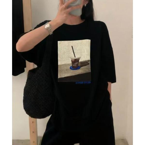 tシャツ 半袖 「3color」コーヒーフォトプリントTシャツ レディース