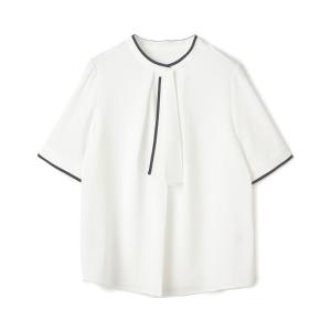 tシャツ 「SILVER LINE/5分袖」配色タイ脱着式/「ウォッシャブル」「ストレッチ」「防シワ」「UV加工」「接触冷感」 レディース