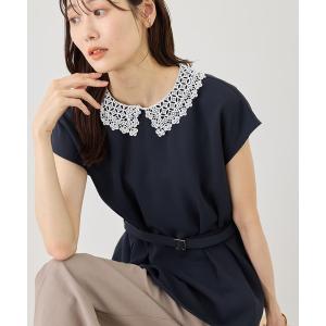 ブラウス シャツ 襟レースフレンチスリーブブラウス/UVカット レディース