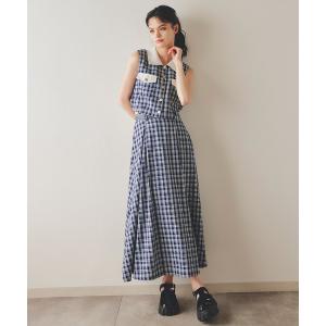 セットアップ チェックノースリーブシャツ×フレアロングスカートセットアップ レディース