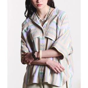 ブラウス シャツ (GENE HEAVENS)PANEL STRIPE S/S SHIRT レディース