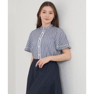 ブラウス シャツ 半袖 ストライプシャツブラウス レディース
