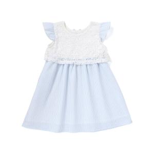 ワンピース 「接触冷感」肩フリルレース花柄＆ストライプワンピース(80~130cm) キッズ 子供服 女の子