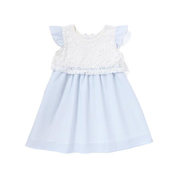 ワンピース 「接触冷感」肩フリルレース花柄＆ストライプワンピース(80~130cm) キッズ 子供服...