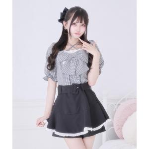 ブラウス シャツ 半袖 ぷっくりリボンハートボタントップス レディース