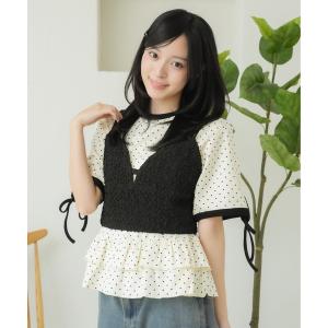 tシャツ 半袖 アソートリボンリンガーフリルＴシャツ レディース