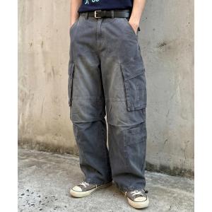 カーゴパンツ A'GEM/9 × .kom 「A'gem/エージェム」ヴィンテージウォッシュ ワイドカーゴパンツ メンズ レディース