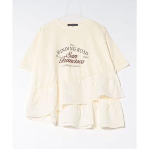 tシャツ 半袖 ピグメント加工切替ロゴTシャツ レディース