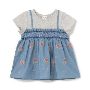 tシャツ 「リンク」クロスステッチ花ドッキングTシャツ キッズ 子供服 女の子