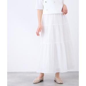 ロング スカート 夏 ボイルシャンブレーティアードスカート