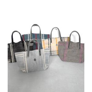 トートバッグ 「 国産本革を使用 」CL3914 HAND＆WORK COTTON JUTE STRIPE TOTE S レディース
