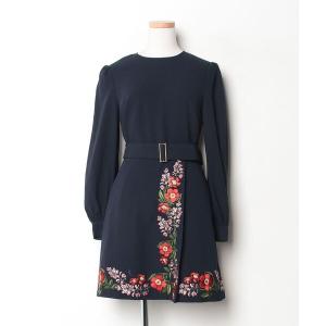 「Ted Baker」 刺繍長袖ワンピース 0 ネイビー レディース