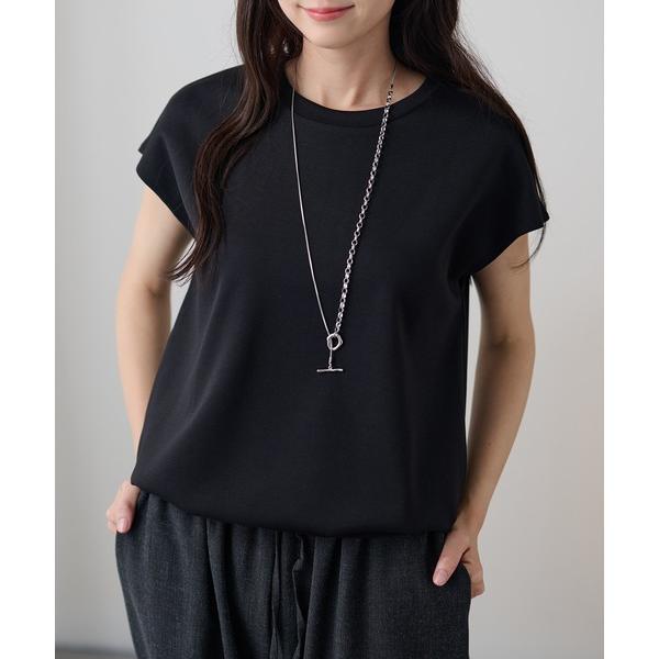 tシャツ 半袖 クルーネック シームレス ポンチ フレンチスリーブ トップス レディース