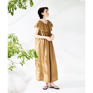 ワンピース 「natural by clip」リネンBIGフリルカラーサロペット