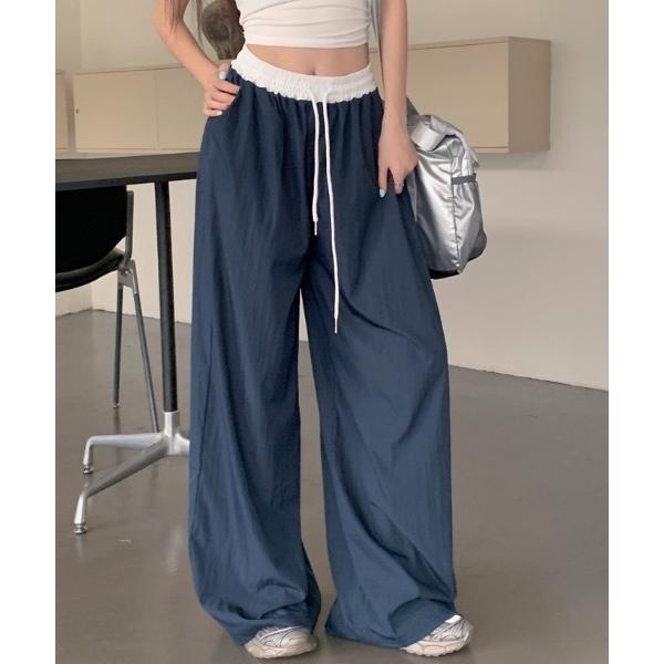 ワイドパンツ パンツ ウエスト切り替えナイロンイージーパンツ レディース
