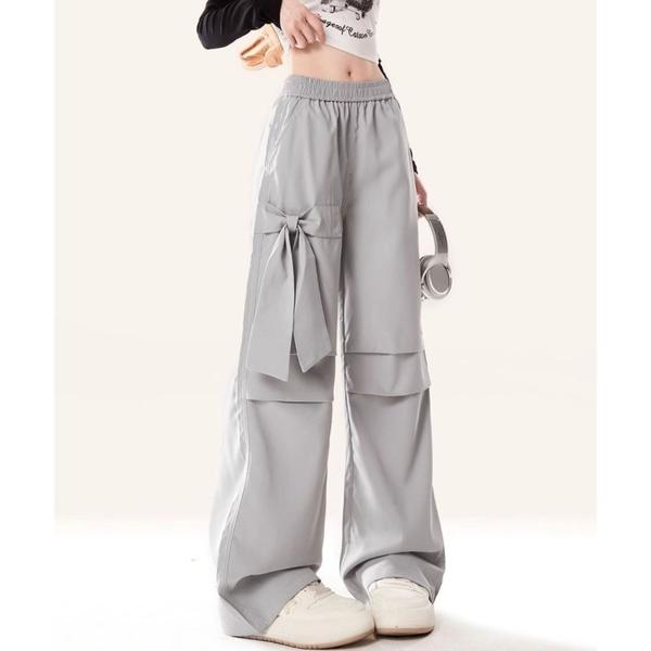 ワイドパンツ パンツ リボンデザインナイロンイージーパンツ ワイドパンツ レディース