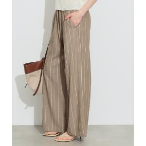 ワイドパンツ パンツ リネンライクストライプパンツ レディース
