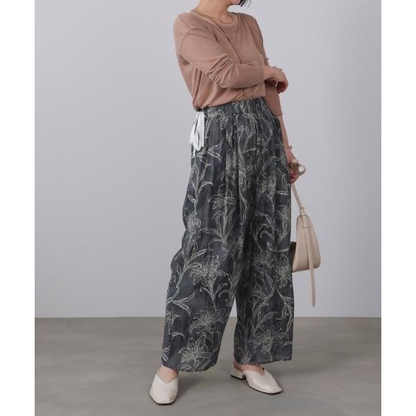 パンツ フラワー柄タックパンツ レディース