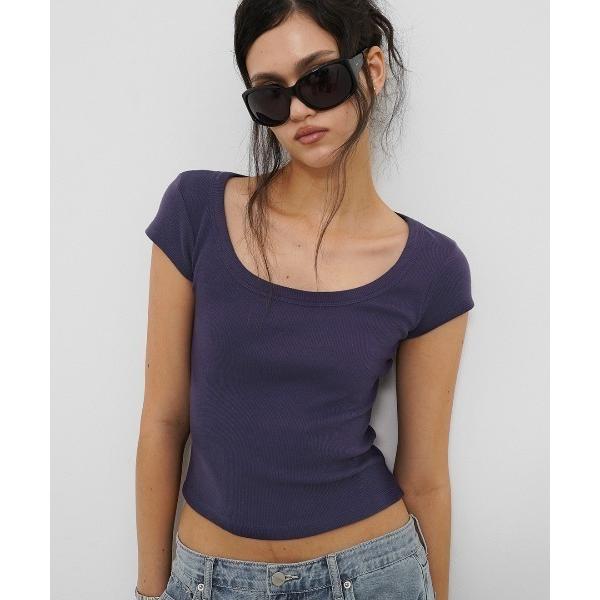 tシャツ 半袖 「B-BASIC」 ベーシックワイドUネックリブ半袖Tシャツ レディース
