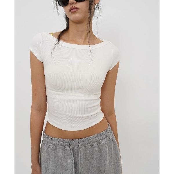 tシャツ 半袖 「B-BASIC」 ベーシックリブボートネック半袖Tシャツ レディース
