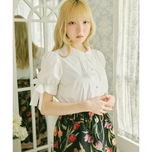 ブラウス シャツ 「クティールとレトロ」リボン型レース襟ブラウス レディース