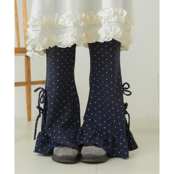 パンツ リボンフリルワッフルフレアパンツ レディース