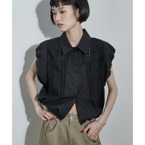 ブラウス シャツ レース刺繍ドロストヘムノースリシャツ レディース