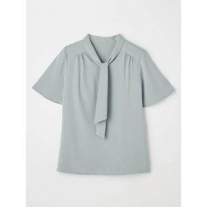 ブラウス シャツ 夏 半袖 「接触冷感/ウォッシャブル」　ボウタイ　デシンブラウス レディース