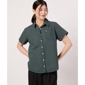 ブラウス シャツ 半袖 QUICK DRY ギンガムチェック 半袖 コンパクトシャツ レディース
