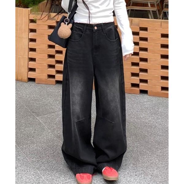 ワイドパンツ ジーンズ デニム デニムパンツ バレル レッグ ウォッシュ デニムパンツ レディース