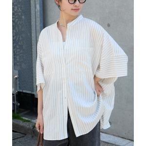 uvカット ブラウス シャツ 夏 「UVカット」ゆるっとドルマンスリーブ オーバーサイズ ノーカラーシャツ レディース