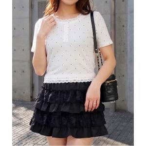 ヘンリーネック tシャツ 半袖 レースヘンリープルオーバー レディース