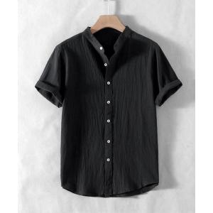 シャツ HAVOC リネンライク ジャガード ルーズ バンドカラーシャツ メンズ レディース
