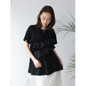 tシャツ 半袖 異素材フリルドッキングTシャツ レディース