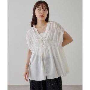 ブラウス シャツ シャーリング前あきフレンチブラウス レディース
