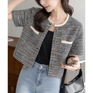 ジャケット ノーカラージャケット ファンシーツイードライク半袖ジャケット レディース｜ZOZOTOWN Yahoo!店