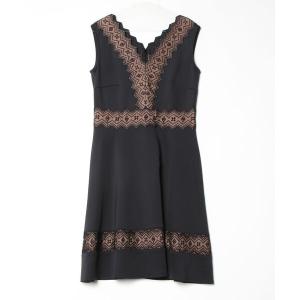 「Tadashi Shoji  」 レースノースリーブワンピース L ブラック レディース