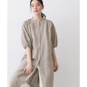 ワンピース 「洗える」リネン混シャツワンピース